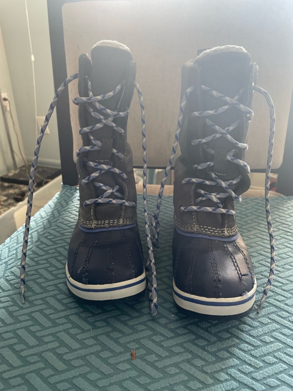L.L. Bean Navy and White Kids Lace-Up Winter Boots